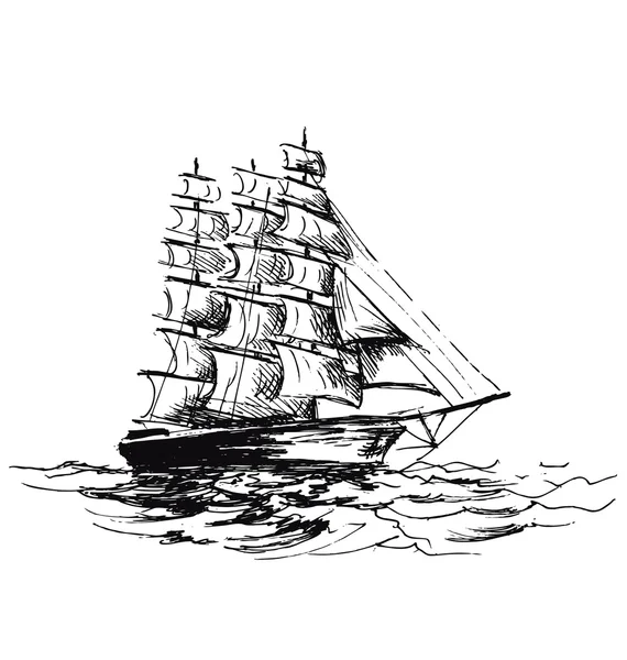 Esboço à mão veleiro — Vetor de Stock