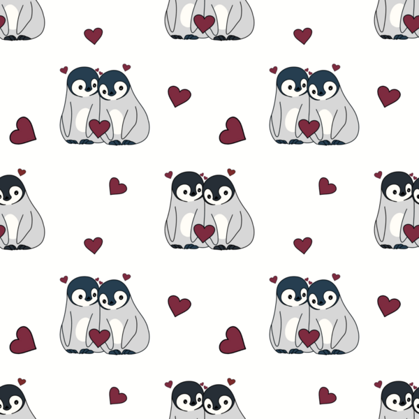 Sevgi ve Kalpte Penguenler Çizgi Filminde Sevimli Kusursuz Desen.