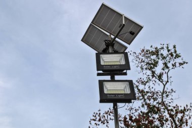 Güneş ışıkları dışarı kurulmuş, geceleri kullanılmaya hazır..