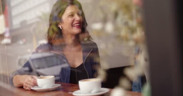 Man and Woman Sipping Their Coffee in Cafe — Stock Video