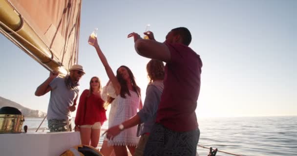 Groep vrienden genieten van een jacht feest — Stockvideo