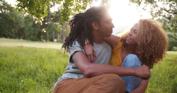 公園で一日を楽しんでいるアフリカ系アメリカ人のカップル — ストック動画