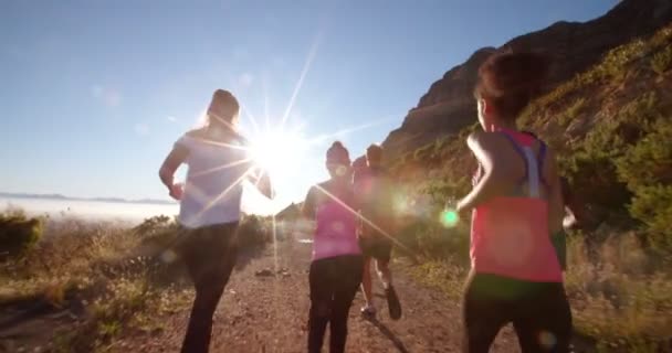 Sportlerteam läuft im Sommer im Freien — Stockvideo