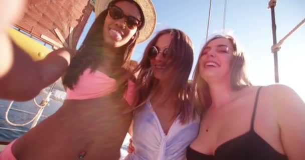 Selfie di ridere ragazza amici festa — Video Stock