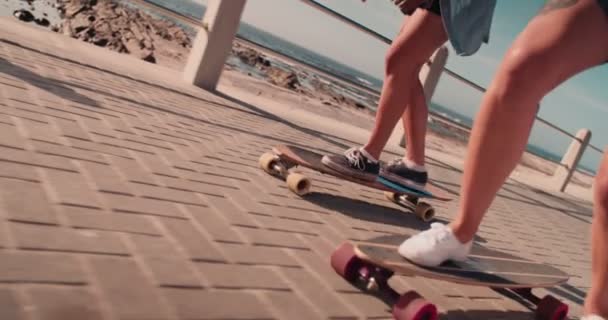 Ragazze adolescenti a cavallo skateboard — Video Stock