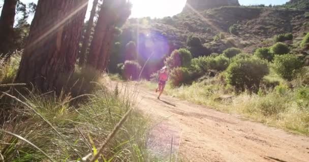 Jogger on a dirt path in nature — Stock Video