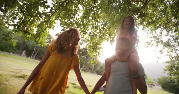 Familie spaziert gemeinsam im Park — Stockvideo