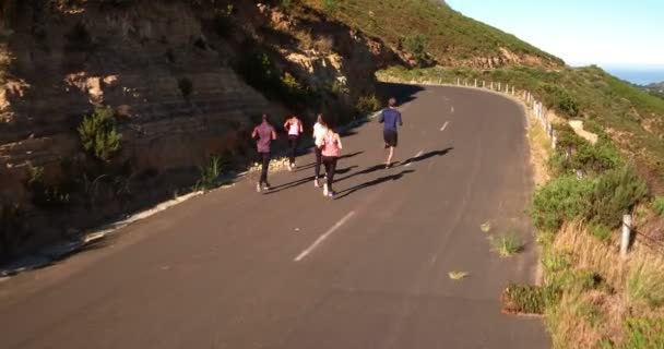 Gruppe multiethnischer Athleten, die im Freien laufen — Stockvideo