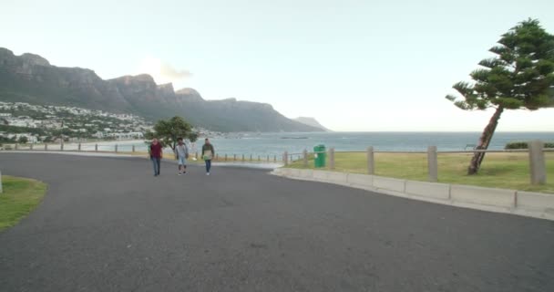 Skaters Walking Down Street di Beach — Stok Video