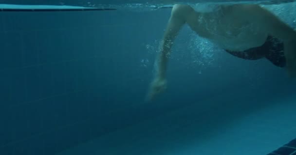 Adaptivní amputace profesionální sportovec motýl plavání ve vnitřním bazénu — Stock video
