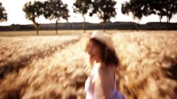 Ragazza inseguita attraverso il campo di grano — Video Stock