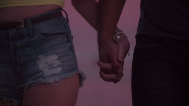 Couple walking and holding hands at the beach — Stock Video