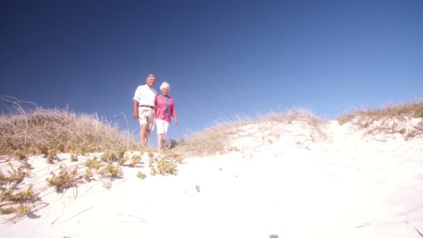 Gepensioneerde paar op het strand samen — Stockvideo