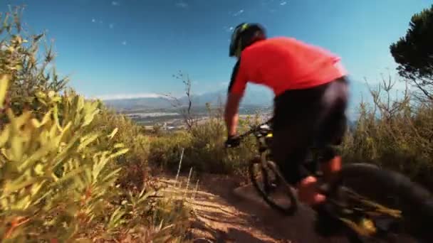 Mountain biker riding along dirt road — Stock Footage Mountain biker riding along dirt road Royalty Free Stock Footage