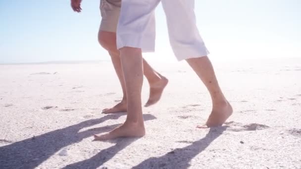 走在沙子的年长夫妇 — 图库视频影像