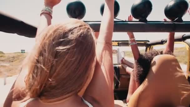 Lány barátai a road trip — Stock videók