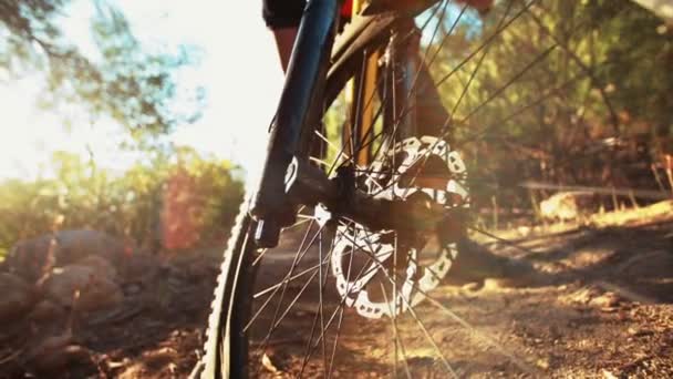 Moe van een mountainbike met goede loopvlak — Stockvideo