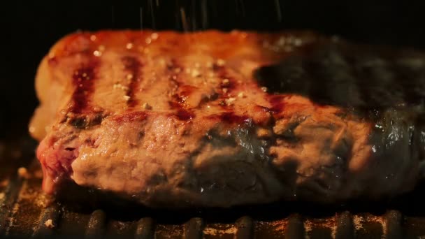 Fritura de carne en sartén — Vídeo de stock