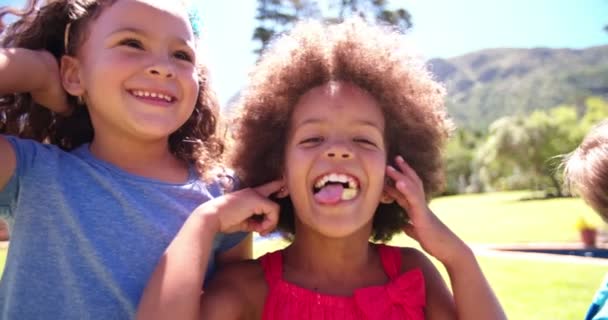 Little Afro girl with friends smiling — Stock Video