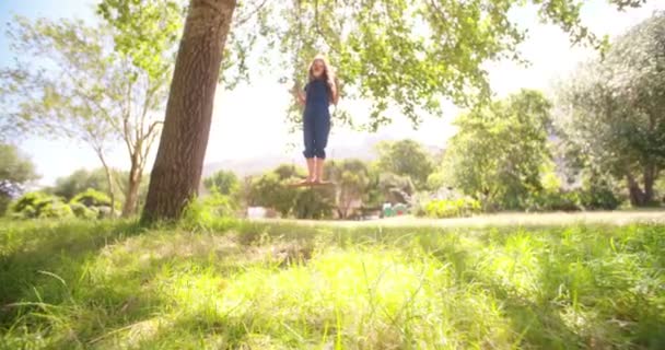 Fille debout sur swing sous l'arbre — Video