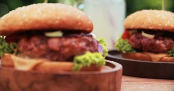 Gastronomische hamburgers met Prime Beef pastei — Stockvideo