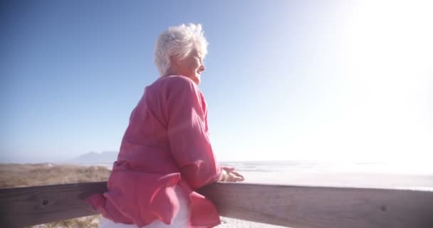 Adulto anziano trascorrere un po 'di tempo in spiaggia — Video Stock