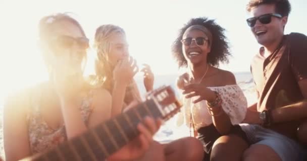 Coppia rilassante con gli amici ad una festa in spiaggia — Video Stock