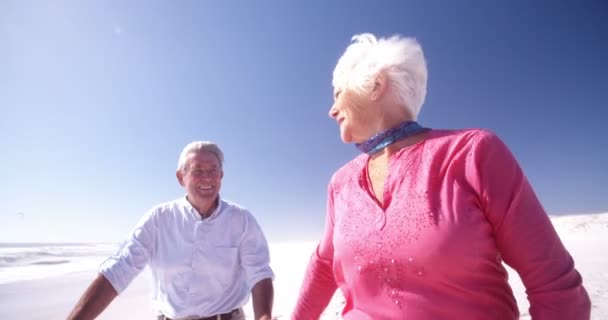 Старшая женщина держит своего мужа за руку — стоковое видео