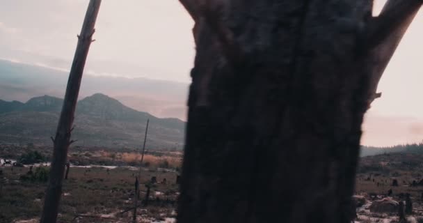 Menina na moda boho em uma paisagem desolada — Vídeo de Stock