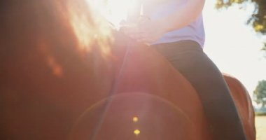 Parlak bir atın üzerinde oturan kız