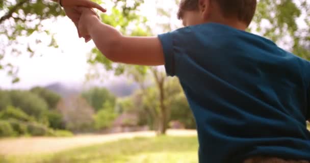 Mãe e filho correndo no campo — Vídeo de Stock