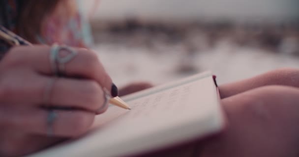 Boho ragazza che scrive nel suo diario — Video Stock