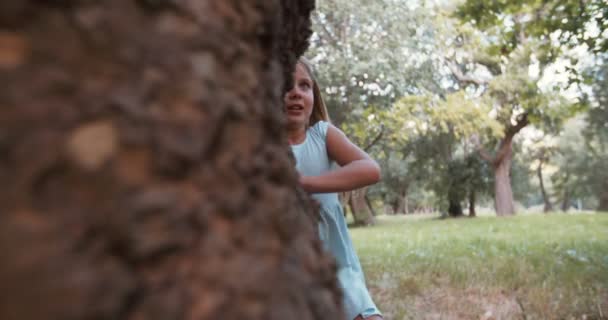 Klein meisje spelen verstoppertje — Stockvideo