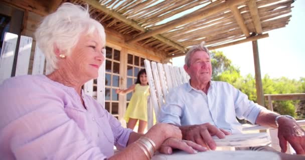 Ragazza ridente con i nonni all'aperto — Video Stock
