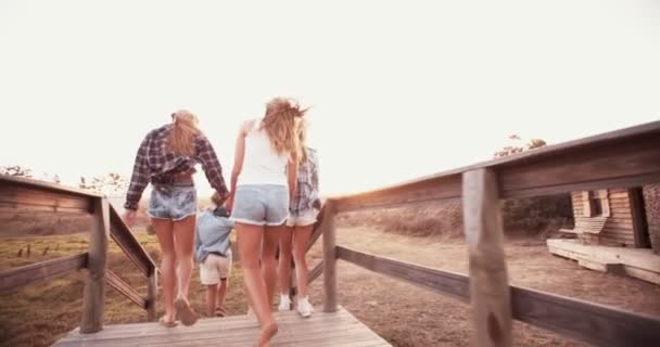 Grupo de adolescentes caminando juntos al atardecer — Vídeo de stock