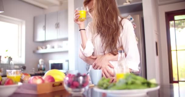 Couple in their kitchen for breakfast — Stock Video