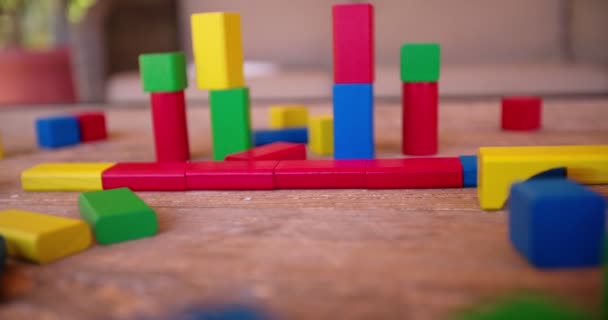 Colorful building blocks on table — Stock Video