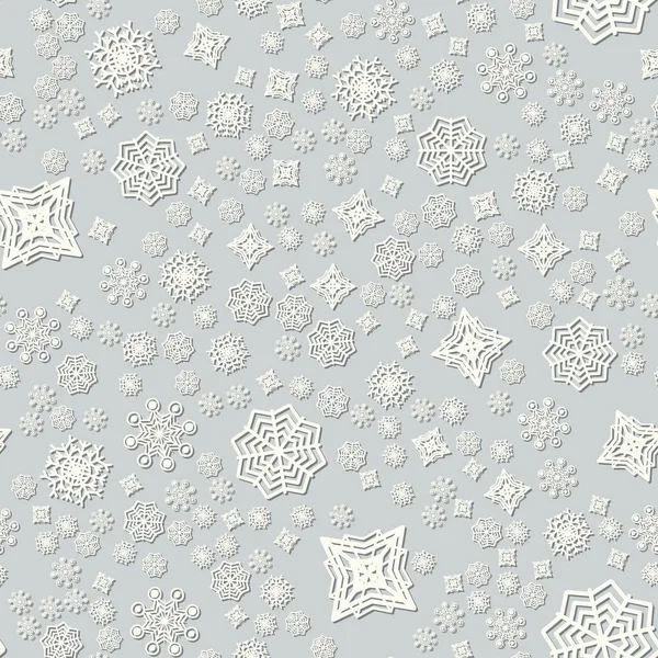 Nahtloses Schneeflockenmuster für eine kontinuierliche Replikation. Weihnachten Illustration Winter auf silbernem Hintergrund — Stockvektor