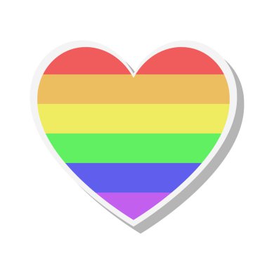 Gökkuşağı kalbinin vektör simgesi, lgbt topluluk işareti beyaz arkaplanda izole