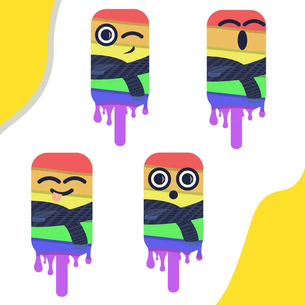 Набор ЛГБТ эмодзи мороженое с различными эмоциями: подмигивание дразнить петь зевок чудо — стоковый вектор