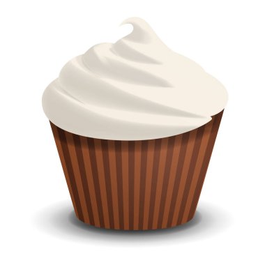 Krem şantili kek, lezzetli kremalı kek gerçekçi vektör çizimi. 3 boyutlu çörek, çikolata, fırın, tatlı, beyaz arka planda izole edilmiş nesne