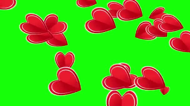 Létající Srdce Animace Zelené Obrazovce Srdce Animace — Stock video