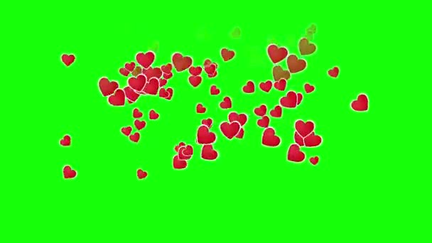 Flying Hearts Animatie Groen Scherm Harten Animatie — Stockvideo