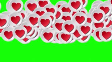Video düzenleme için yeşil ekrandaki kalplerin geçişi. Sevgililer Günü video geçiş konsepti aşk ve düğün sezonu