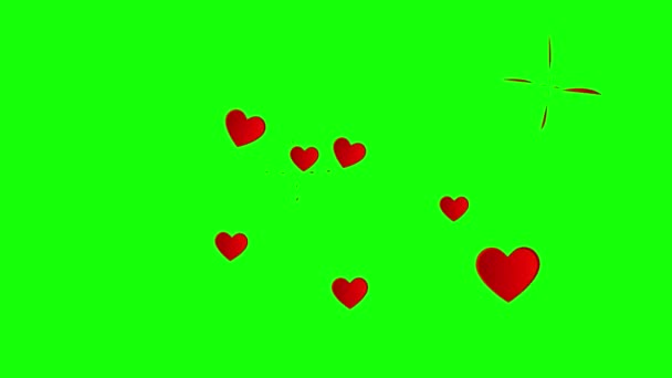 Flying hearts animatie op groen scherm. 4K harten 2D animatie — Stockvideo