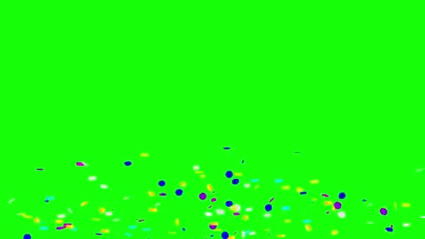 Animazione 3D colorata di coriandoli che cadono sullo schermo verde. Caduta carta colorata — Video Stock