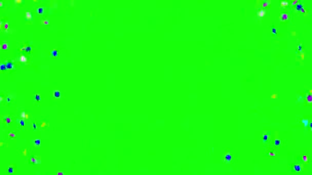 Animación de una explosión de confeti en una pantalla verde. Colorido papel multicolor vuela a los lados — Vídeo de stock