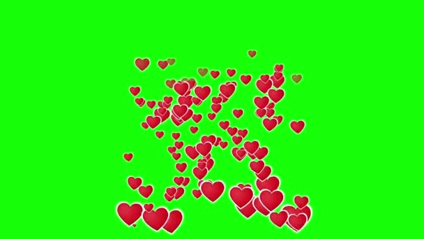 Flying hearts animation on green screen. 4K hearts 2D animation — Stock Video