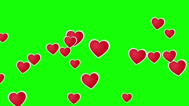 Létající srdce animace na zelené obrazovce. 4K srdce 2D animace — Stock video