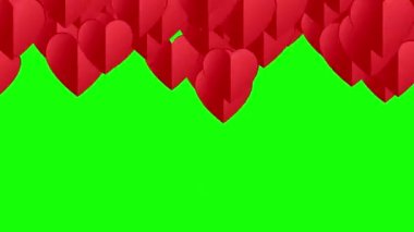 Video düzenleme için yeşil ekrandaki kalplerin geçişi. Sevgililer Günü video geçiş konsepti aşk ve düğün sezonu